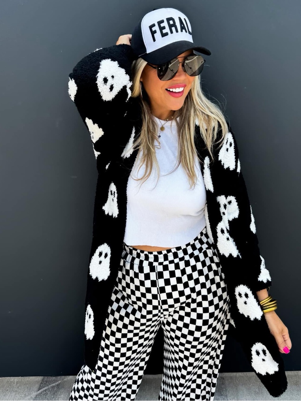 Black Ghost Print Soft as a Cloud Cardigan